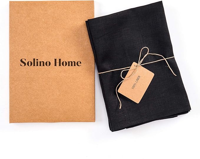 Solino Home Black Linen Napkins Set of 4-100% Pure Linen Cloth Washable Dinner Napkins 20 x 20 Inch for Mothers Day - Fete