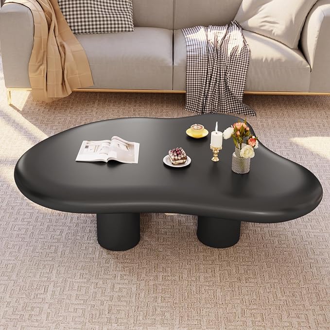 Guyii 46" Big Cloud Coffee Table Modern Center Table with 4 Legs Sofa Side Table Irregular Black End Table for Living Room Apartment Office