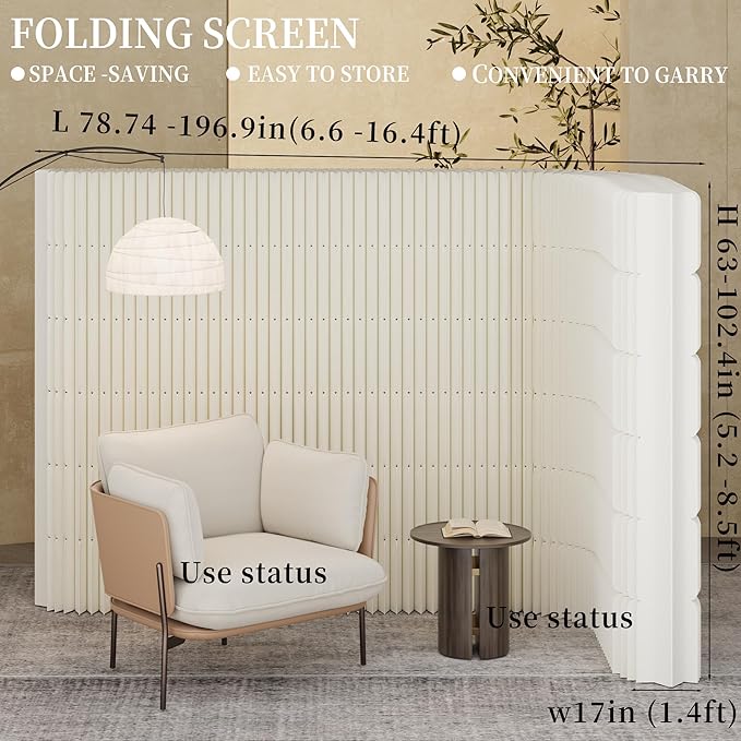 Foldable Paper Room Divider - Portable Accordion Privacy Screen, Freestanding Partition for Living Room & Home Office, Easy to Assemble as Room Divider or Backdrop Wall (H102.3in * L157.5in)