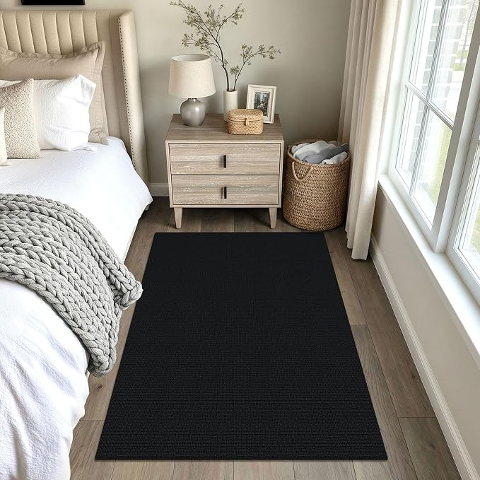 EARTHALL Washable Area Rug 4x5 Ft Non Slip Rugs for Entryway Braided Throw Rugs Bedroom Carpet Cotton Entry Rug Woven Floor Rug for Bedroom Dining Room Living Room, Black/Grey