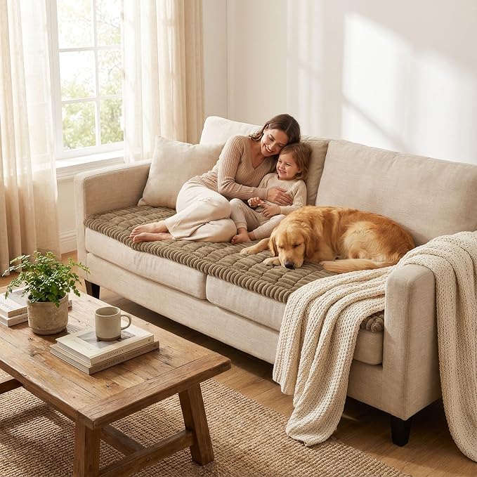 Smiry Couch Cover for Dogs Washable, Non Slip Fuzzy Pet Couch Covers for 3 Cushion Sofa Pet Friendly, Thick Soft Sofa Slipcovers Cushion Protector (Mocha Brown, 27.6" x 95")