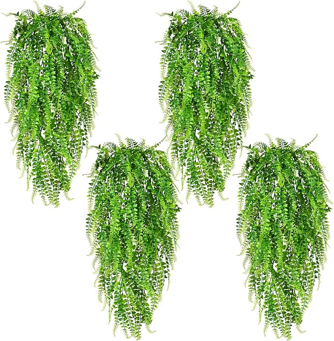 Waipfaru 8Pcs Fake Ferns Fake Hanging Plants Artificial Ferns for Outdoors，UV Resistant Plastic Fake Plants for Indoor Wall Porch Wedding Party Holiday Decor