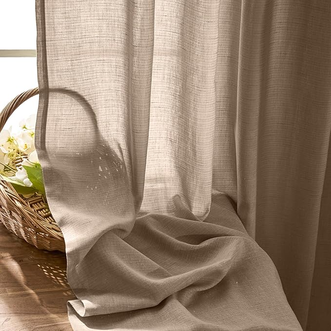 jinchan Short Linen Curtains Curtains 54 Inch Long for Bedroom Small Window Curtains for Kitchen Bathroom Taupe Farmhouse Drapes Light Filtering Rustic Grommet Drapes Tan 2 Panels Each 50 Inch Wide