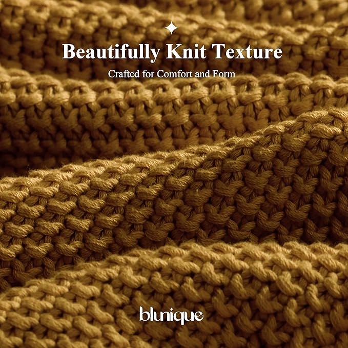 100% Cotton Cable Knit Throw Blanket, Lightweight Soft Knit Blanket for Sofa Couch Bed, Breathable All-Season Throw, Cozy Decorative Blanket, 50 x 60 Inch,Mustard