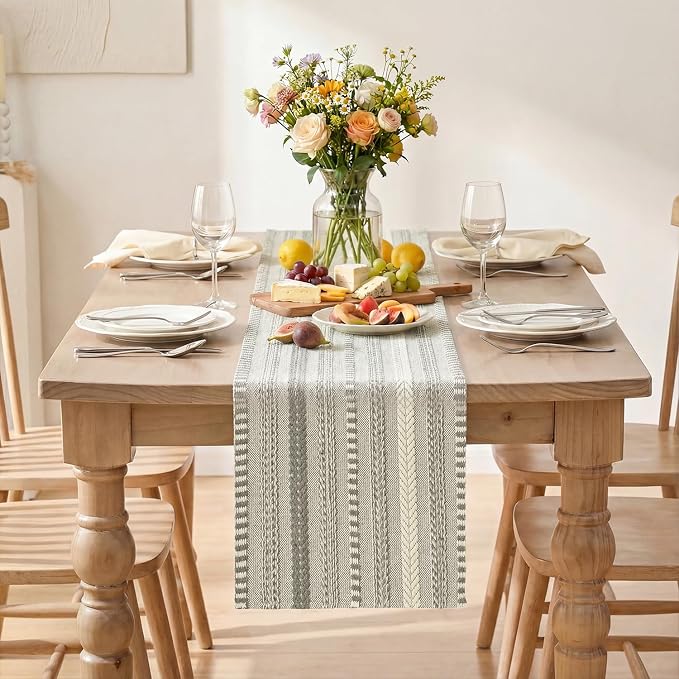 Artoid Mode Dark Grey Farmhouse Woven Table Runner, Seasonal Holiday Rustic Kitchen Dining Table Decoration for Home Party Decor 12x48 Inch