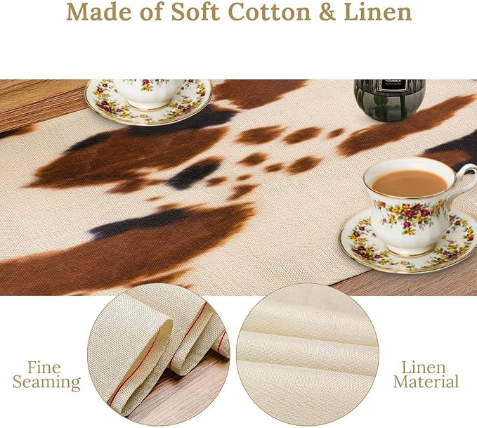 Cow Print Table Runner,Rustic Cottage Country Farm Animal Fur Pattern Table Runner for Coffee Table Dining Room Table Bedroom Party Holiday Decor 13x120inch