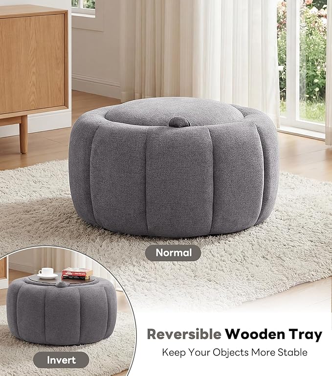 Tbfit Round Storage Ottoman - No Assembly Required, Storage & Sturdy Structure Multi-Functional Seat/Footrest for Living Room, Bedroom & Kids Room Soft Fabric for Family Home Use