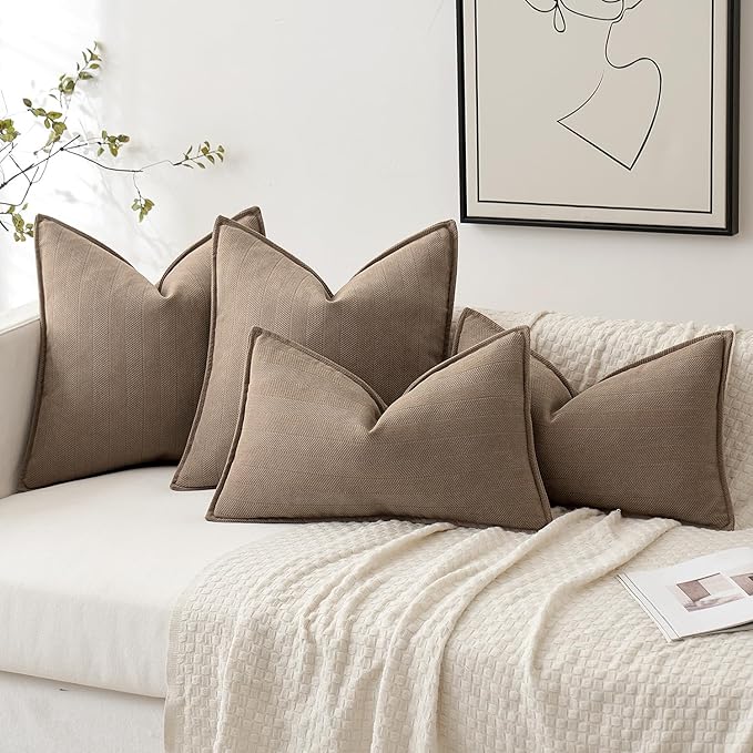 MIULEE Pack of 2 Coco Brown Decorative Lumbar Pillow Covers 12x20 Inch Soft Chenille Luxurious Couch Throw Pillows Farmhouse Cushion Covers with Elegant Design for Sofa Bedroom Living Room Home Decor