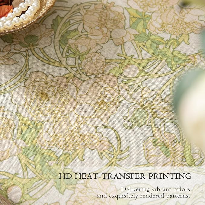 French Linen Tablecloth Square, Vintage Floral Table Cloth, Waterproof Table Cover for Picnic Dining Party Wedding, Sage Green, 55x55''