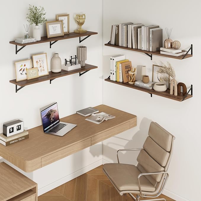 Axeman 48 Inch Floating Shelves | 10 Inch Deep Walnut Wall Shelves Set of 2 | 48" W x 10" D Walnut Floating Shelves for Living Room Bathroom Kitchen