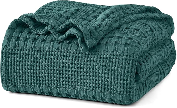 PHF 100% Cotton Waffle Weave Blanket Twin Size for Bed, Soft Lightweight & Breathable for Spring and Summer, All-Season Comfort, Luxury Aesthetic Blanket for Home Decor, 66"x90", Teal