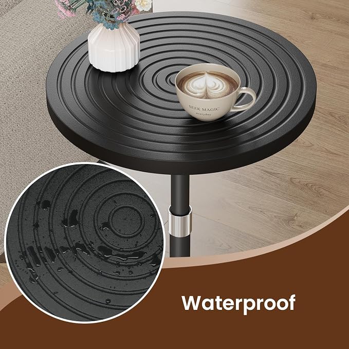 Asgolion Round Side Table, Adjustable-Height Drink Table for Small Spaces, Pedestal Martini Table, Cocktail Tables Weighted Base for Living Room, Bedroom, Bathroom, Office, Black