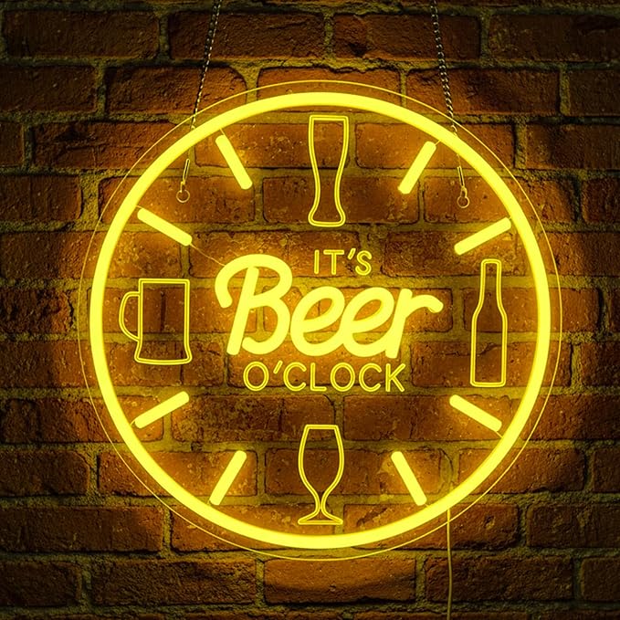 Beer Neon Sign Bar Neon Sign for Wall Decor, LED Dimmable It's Beer O'Clock Neon Light, USB Powered Neon Signs for Man Cave, Home Bar, Basement Bar, Bachelor Party Decor, Pub Wall Decor