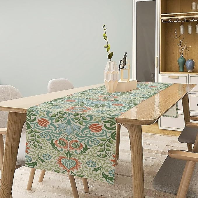 William Morris Floral Table Runner Vintage Flowers Table Runner for Garden Farmhouse Wedding Party Holiday Dinner Home 13x70 Inch