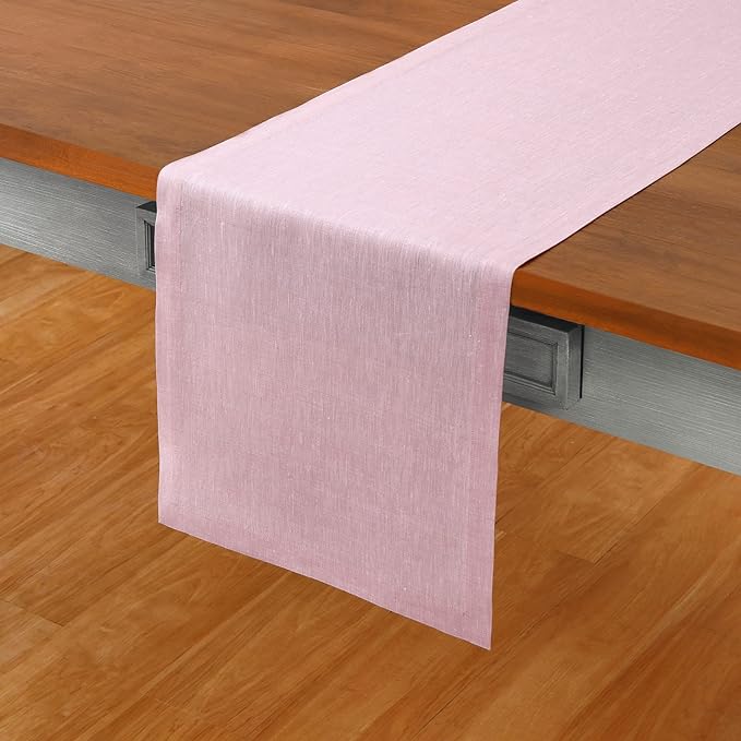 Solino Home Linen Bubblegum Pink Table Runner 120 Inches Long - Athena, 100% Pure Linen 14 x 120 Inch Table Runner for Summer