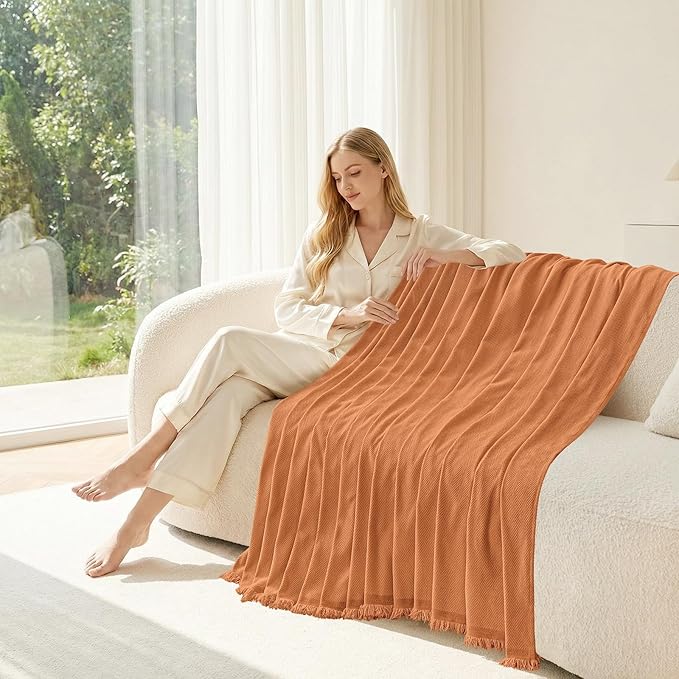 Smiry Couch Cover for Dogs, Washable Chenille Sofa Covers for 3 Cushion Couch, Soft Sofa Slipcover for Pets, Thick Sectional Furniture Protector with Tassels (Orange, 71x134 Inch)