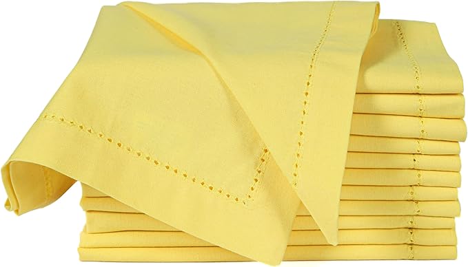 ALPHA Living HOME Cotton Cloth Napkins Set of 12, 18x18 Cotton Napkin Cloth Washable, Soft, Reusable Napkins for Wedding, Parties, Christmas, Thanksgiving, Everyday Use (Yellow)