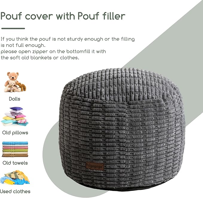 HIGOGOGO Pouf Ottoman Stuffed Round Modern Foam Filled Foot Rest Poufs for Living Room Chair Decorative 20 X 15 Inches Boho Relax Stool for Wedding Christmas Party, Dark Grey