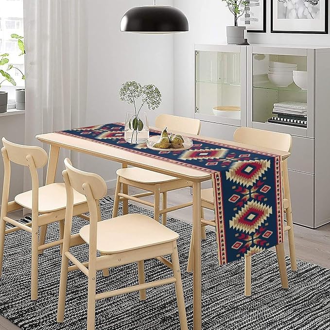 Aztec Southwest Table Runner,Ethnic Style Design Fabric Pattern Geometric Table Runners Decor for Garden Farmhouse Wedding Party Holiday Dinner Home 13x120 Inch