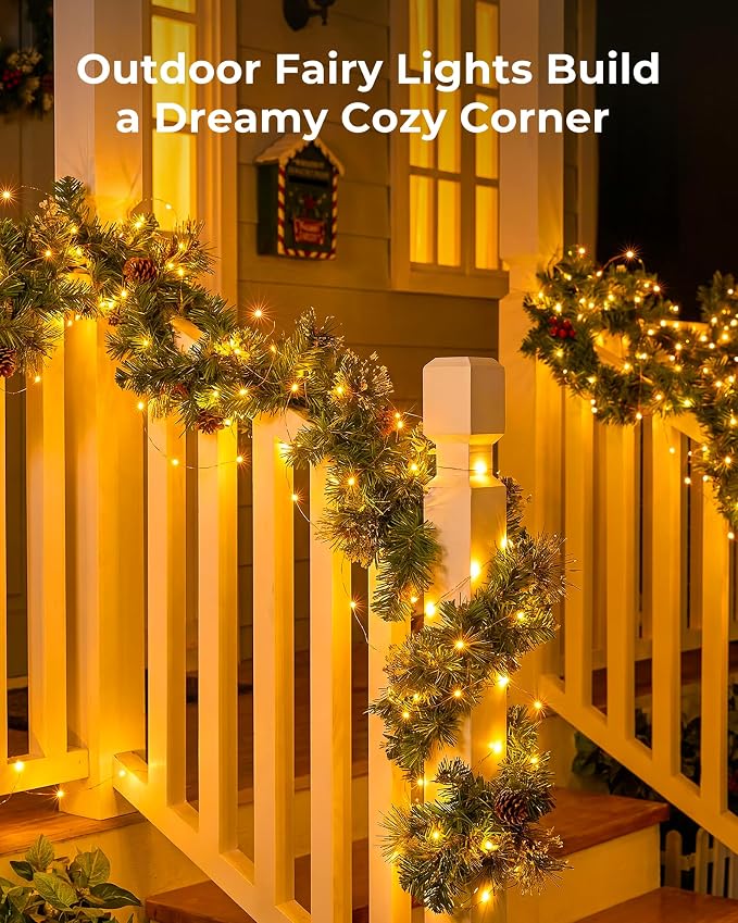 Minetom Solar Fairy Lights,33Ft 100 LED Solar String Lights Outdoor, IP65 Waterproof Patio Lights with 8 Modes for Tree Patio Christmas Party Wedding Decor (Warm White)