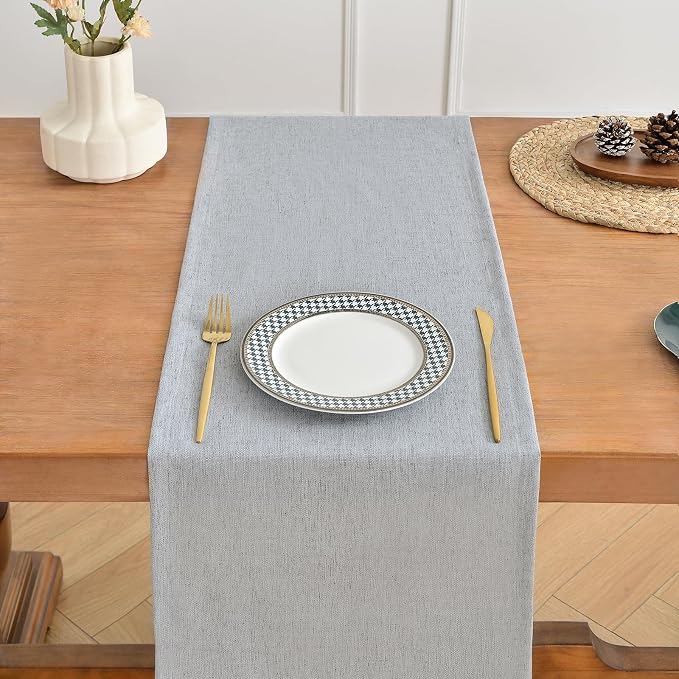 Wracra Linen Style Table Runner, Table Runners 60 Inches Long,Silver Grey,13x60