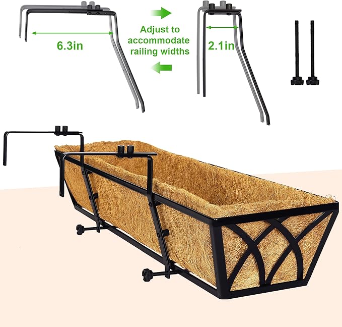 Y&M 4 Pack Hanging Railing Planter Boxes, 30 Inch Adjustable Balcony & Deck Planter, Heavy Duty Metal Flower Box for Porch, Fence & Window, Outdoor Plant Holder
