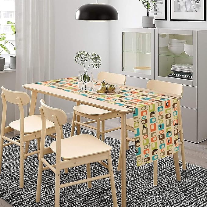 Mid Century Black Cat Table Runne Modern Absctract Geometric Atomic Pattern Funny Cat Dining Table Decoration for Kitchen Dining Room Holiday Party Decor 13x70in