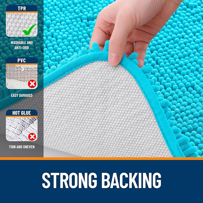 OLANLY Large Bathroom Rugs 50x30, Extra Soft Absorbent Chenille Bath Rugs, Rubber Backing Quick Dry, Machine Washable Bath Mats for Bathroom Floor, Tub and Shower, Home Decor Accessories, Aqua Sky