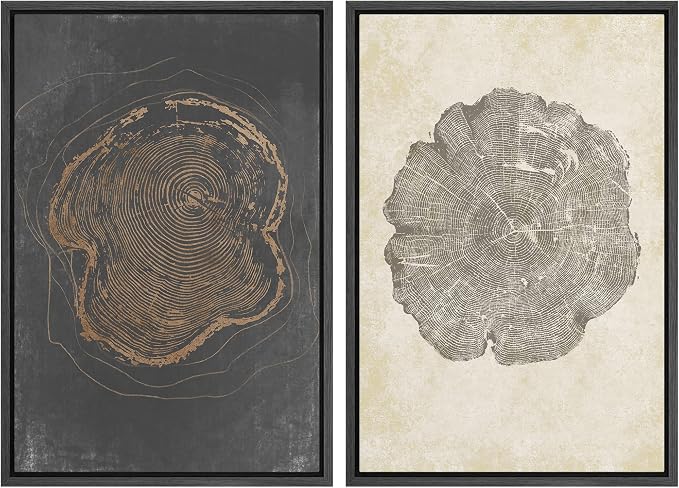 SIGNWIN Framed Canvas Print Wall Art Set Pastel Grunge Forest Tree Rings Abstract Shapes Illustrations Modern Art Decorative Nordic Multicolor for Living Room, Bedroom, Office - 24"x36"x2 Black