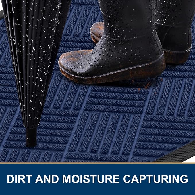 Smiry Front Door Mat Outside Entrance, Heavy Duty Outdoor Indoor Natural Rubber Doormat, Non Slip, Trap Dirt and Moisture, Easy Clean, Low Profile Patio Porch Entryway Mat, 71x47, Navy Blue