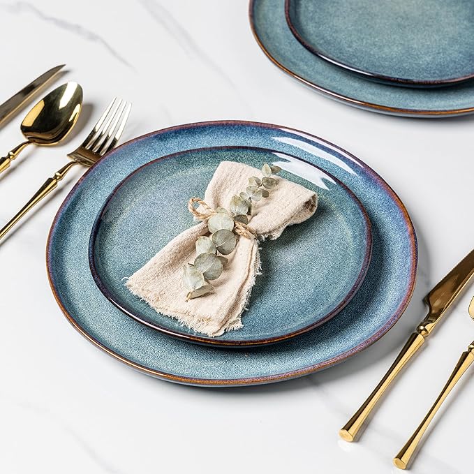 AmorArc Ceramic Plates Set of 6, 8.5 Inch Handmade Reactive Glaze Stoneware Plates set for Dessert, Salad, Appetizer,Dinner, Microwave & Dishwasher Safe, Scratch Resistant