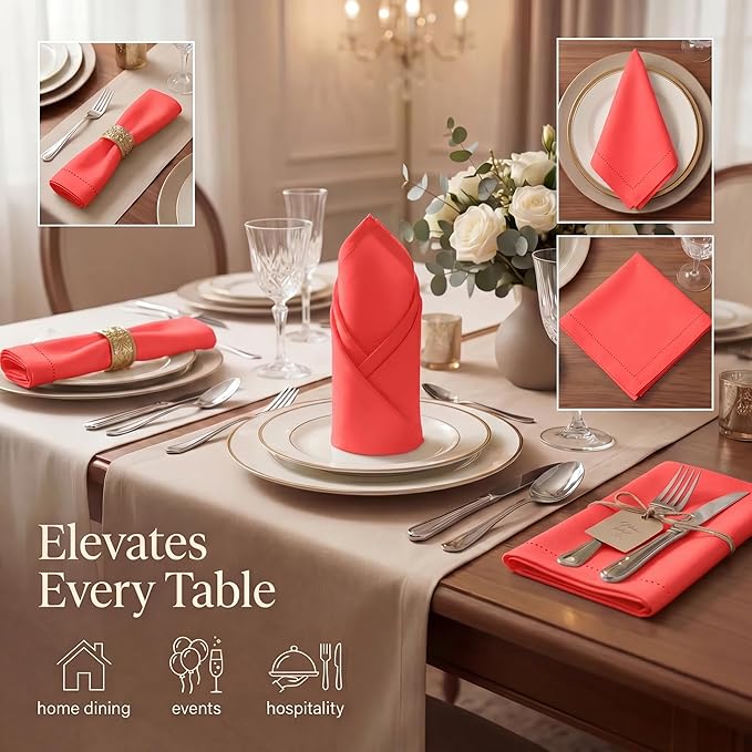 Urban Villa Cloth Napkins 100% Cotton Highly Absorbent Washable Durable Reusable Premium Dinner Napkins Ideal for Gifts for Mothers Day Hotel Farmhouse Parties - Red (20" x 20", Set of 12)