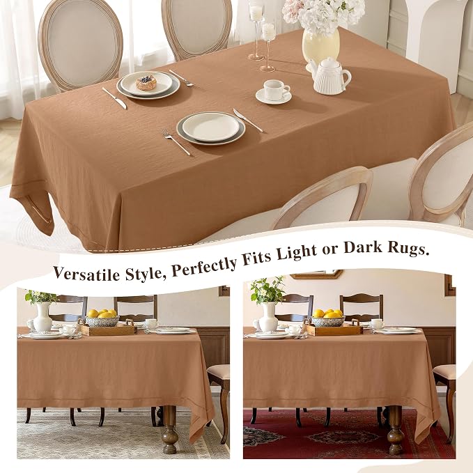 Linen World Fall Linen Tablecloth 108" x 60" Inch,French Linen Washable Rectangular Table Cloth for Dining,Outdoor, Weddings and Restaurants,Decorative Thanksgiving Christmas,Beige Hemstitch