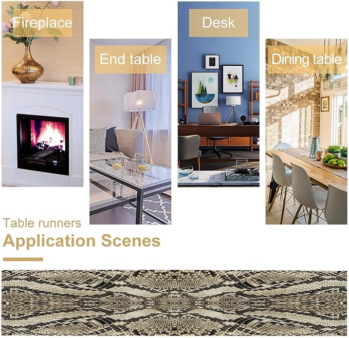 Fur Table Runner,Retro Farm Wild Animal Snake Pattern Table Runner for Coffee Table Dining Room Table Bedroom Party Holiday Decor 13x60inch
