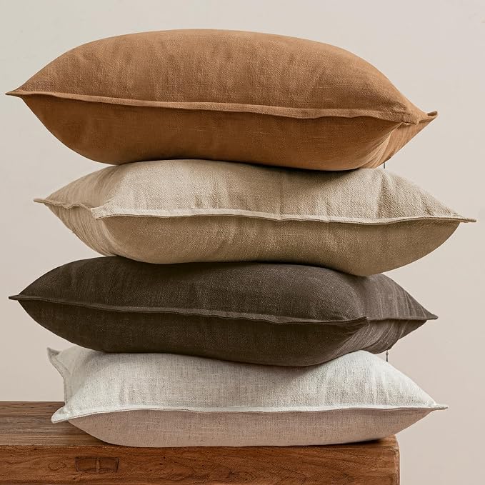 MIULEE Neutral Brown Linen Pillow Covers Pack of 4 Decorative Natural Fall Throw Pillow Covers Soft Accent Boho Farmhouse Couch Pillowcases Modern Spring Decor for Living Room Bed Sofa 12x20 Inch