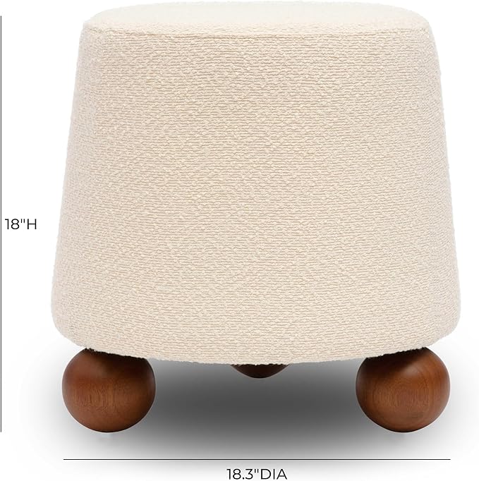 First of a Kind Living Room Ottoman in Cream Boucle - Modern Bedroom Ottoman with Spherical Solid Wood Legs - Fiber-Wrapped Foam - Easy Clean, Minimal Assembly
