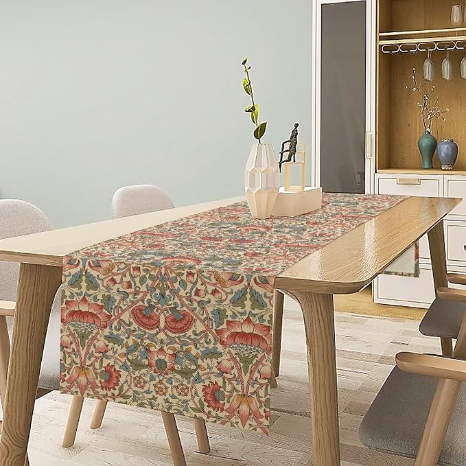 William Morris Floral Table Runner, Vintage Flowers Green Botanical Printed Table Runner for Home Kitchen Dining Table Decoration 13x36 Inch