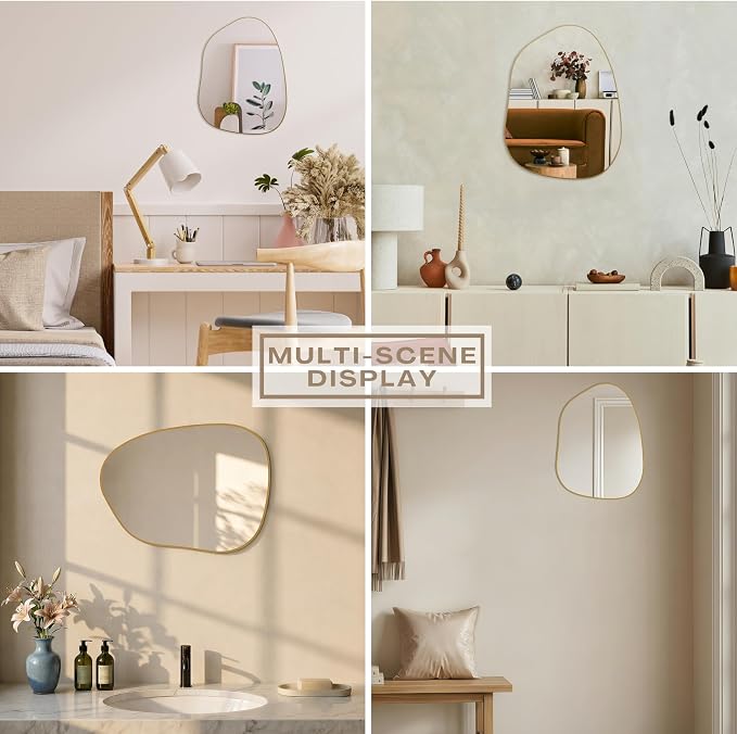 PERFNIQUE Irregular Wall Mirror Asymmetrical Mirror, 16''x12'' Small Gold Mirror for Bathroom Bedroom Living Room Entryway, Decorative Modern Wall Decor, Wall Mounted (Gold, 16''x12'')