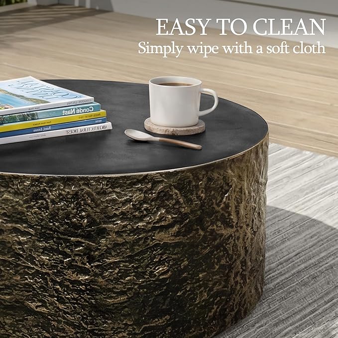 UPHA 28" Round Outdoor Coffee Table, Modern Hollow Concrete Patio Table, Small Minimalist Low Accent Table for Living Room, Balcony, Deck, Backyard, Bronze