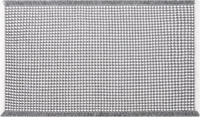 Waffle Bath Mat - Boho Bathroom Rugs Non Slip Washable, Super Absorbent & Quick Dry, Soft Bath Mat Farmhouse Bathroom Decor, 24'' x 48'', Dark Grey and White