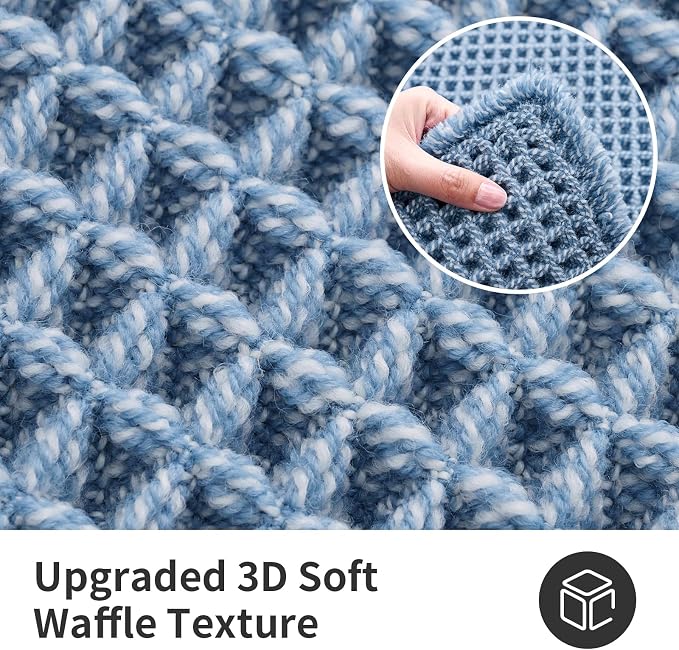 ILANGO Upgraded Waffle Bath Mat,Super Absorbent Boho Non Slip Bathroom Rugs Quick Dry,Ultra Soft Machine Washable Mats with Tassels for Floor,24x36,Light Blue