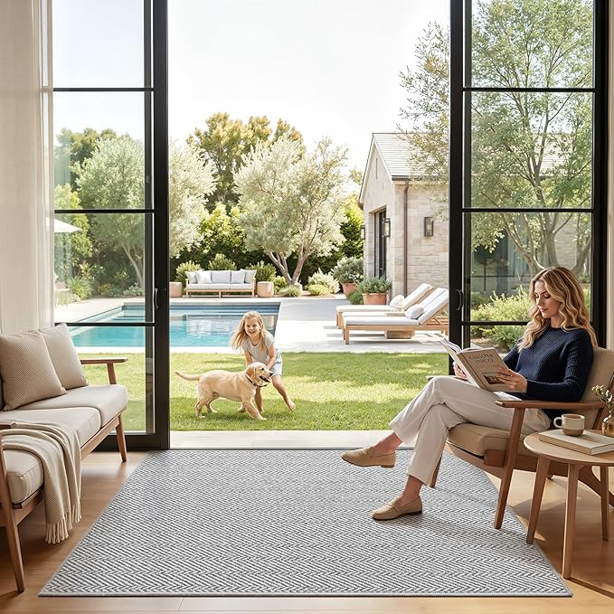 LUMI Ultra Thin Indoor Door Mat for Entrance 24"x36", Non Slip Entryway Mat, Low Profile Doormat, Unique Herringbone Design Carpet for Inside, Patio, Porch, Gray