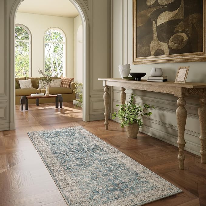 Machine Washable Rug Runners for Hallways: 2'6"x8' Kitchen Rugs Stain Resistant Non Slip Low Pile Soft Boho Carpet Runners for Hallways Bedroom Entryway Indoor Beside Bathroom Farmhouse