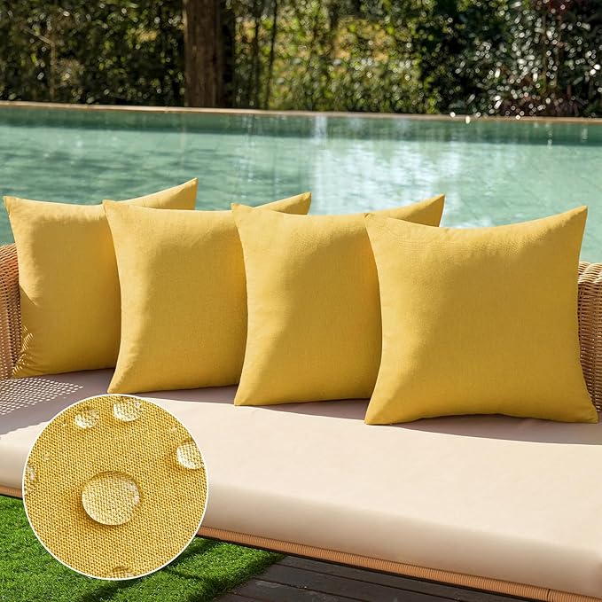 MIULEE Pack of 4 Decorative Outdoor Throw Pillow Covers Linen Waterproof Pillow Covers Summer Farmhouse Cushion Cases for Patio Garden Tent Balcony Couch Sofa 16x16 Inch Yellow