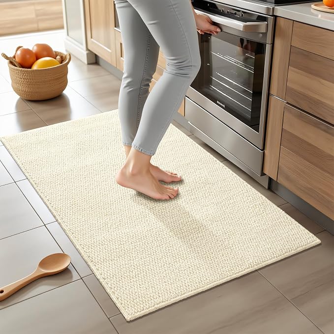 Softlife Faux Jute Washable Area Rug for Front Door Entryway, 3x5 Indoor Non Slip Small Mat for Kictchen Entry Bathroom, Small Solid Boho Natural Rugs for Inside Entrance Hallway, Cream Beige