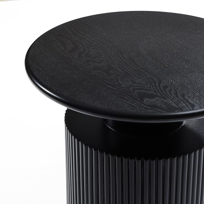 LuxenHome 21" Black Round Side Table, Fluted Black Side Table for Small Spaces, Modern Accent Round End Table for Living Room, Bedroom, Office