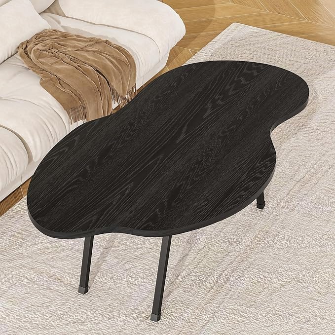 Foldable Coffee Table,Mid Century Modern Coffee Table Living Room Tables,Cloud Shape Irregular Center Table,Portable Folding Table for Small Spaces,Living Room,Bedroom,Entryway,Easy Assembly,Black
