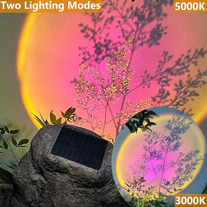 GOODFOEVER Solar Rock Lights (2pcs) Sunset Projection Lights Atmosphere Night Light Solar Powered Garden Lights Outdoor Decorative Waterproof LED Spotlight for Pathway, Walkway, Yard, Patio