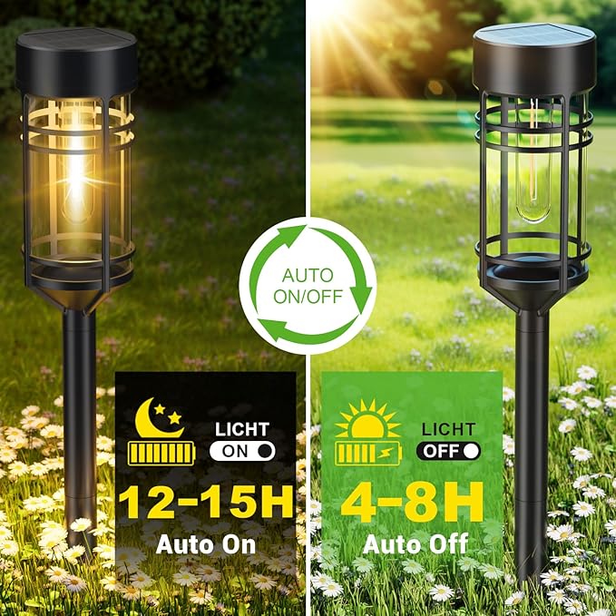 Amzarp 6 Pack Solar Garden Lights, Bright LED Solar Pathway Lights Outdoor IP65 Waterproof Rugged Shatterproof Auto On/Off for Landscape Garden Yard Walkway Driveway Lawn Lighting (3000K Warm White)