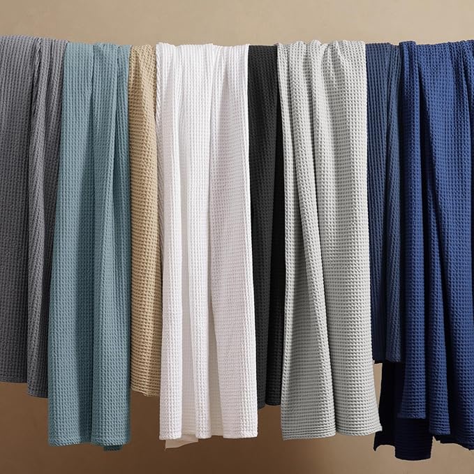 PHF Pre-Washed 100% Cotton Waffle Weave Blanket Queen Size for Bed,Snag Proof Throw Blanket for Couch Spring Summer Lightweight Breathable,Machine Washable, Home Decor Gift - Dark Navy